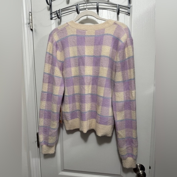 NWT Cyrus NYC Mink Button Down Cardigan plaid light academia preppy clueless L - Picture 2 of 16